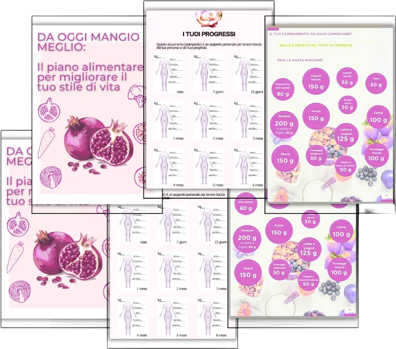 Pagine del piano alimentare e della scheda progressi