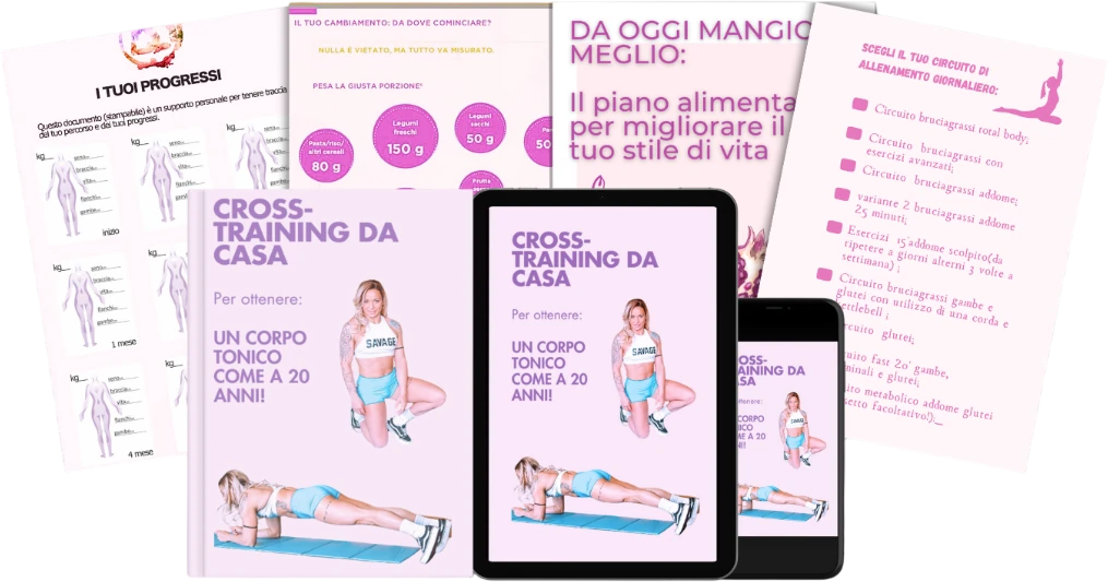 Il videocorso Cross-Training da casa su libro, tablet e smartphone, con piano alimentare e scheda progressi